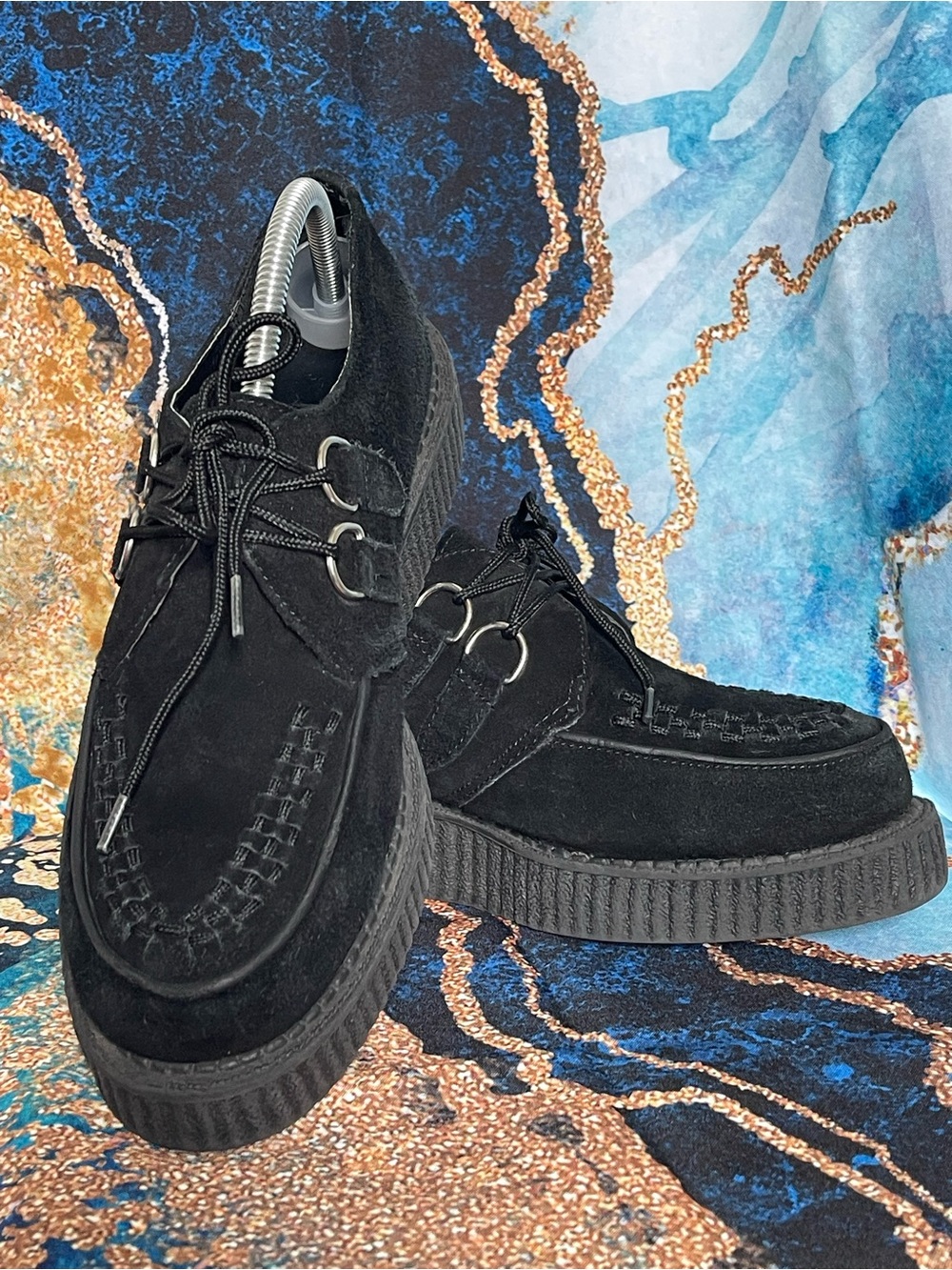 T.U.K. Unisex Black Creepers Platform Shoes D-Ring Lace Gothic Punk size W11-M9